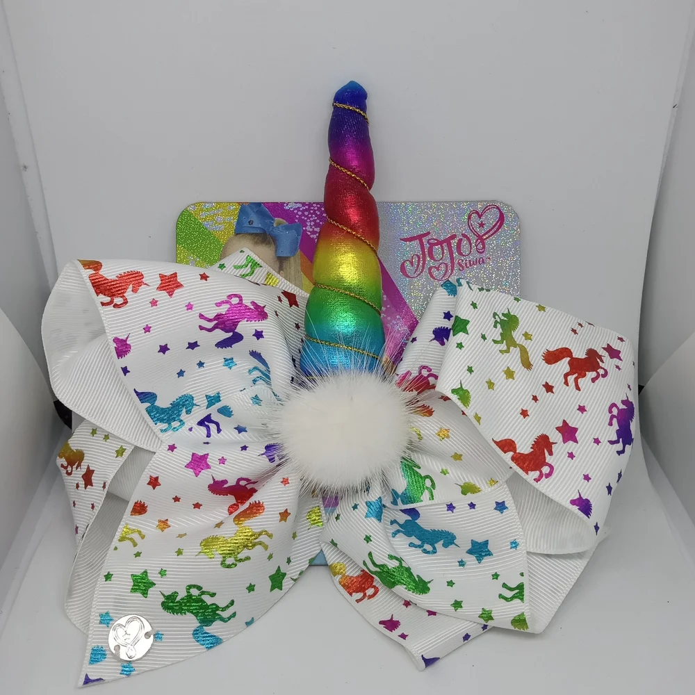 JoJo Siwa Rainbow Unicorn Bow with White Accents